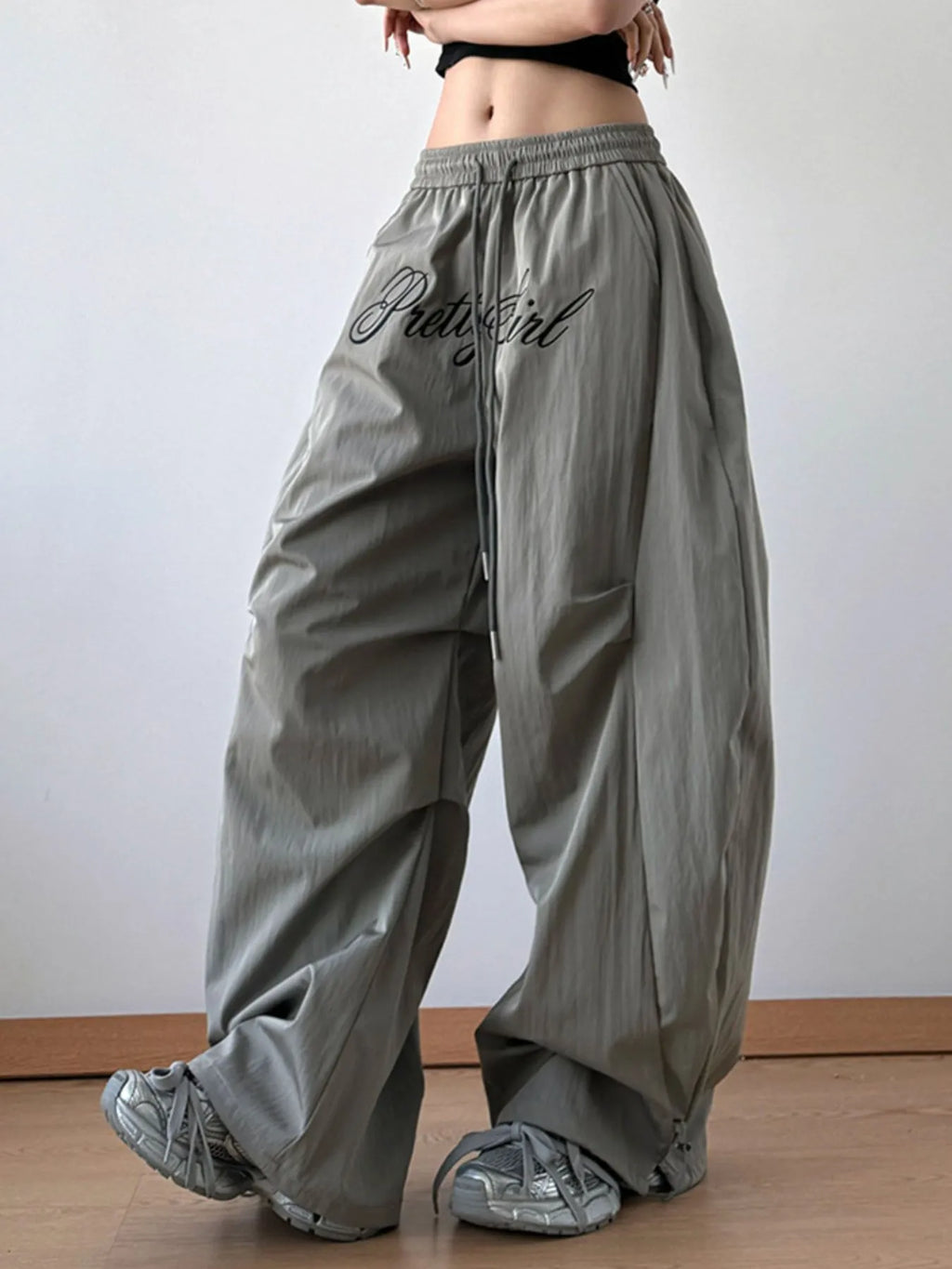 Drawstring Oversized Wide Leg Casual Pants - Girly Tea
