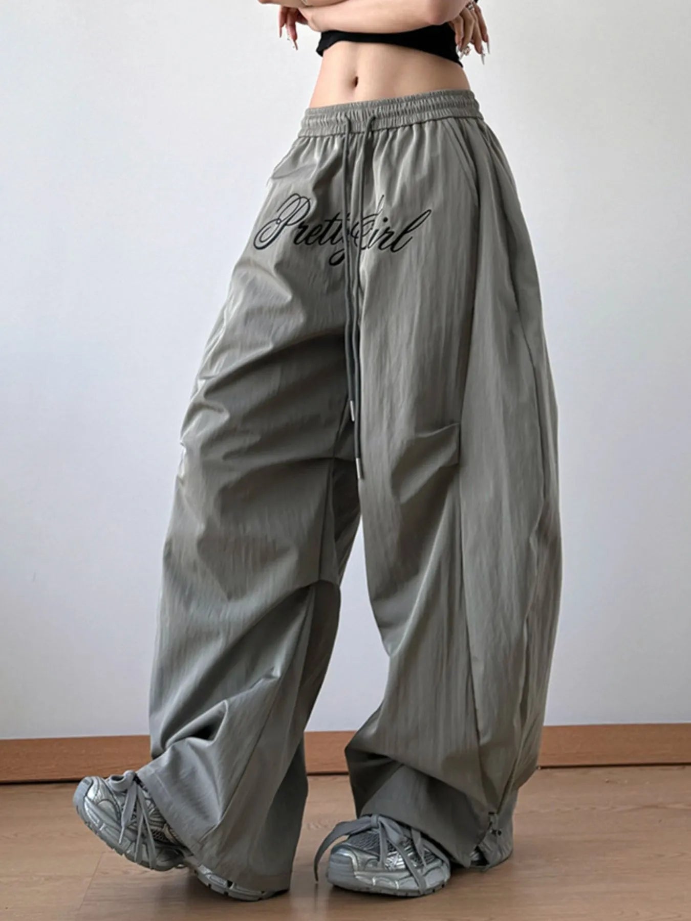 Drawstring Oversized Wide Leg Casual Pants - Girly Tea