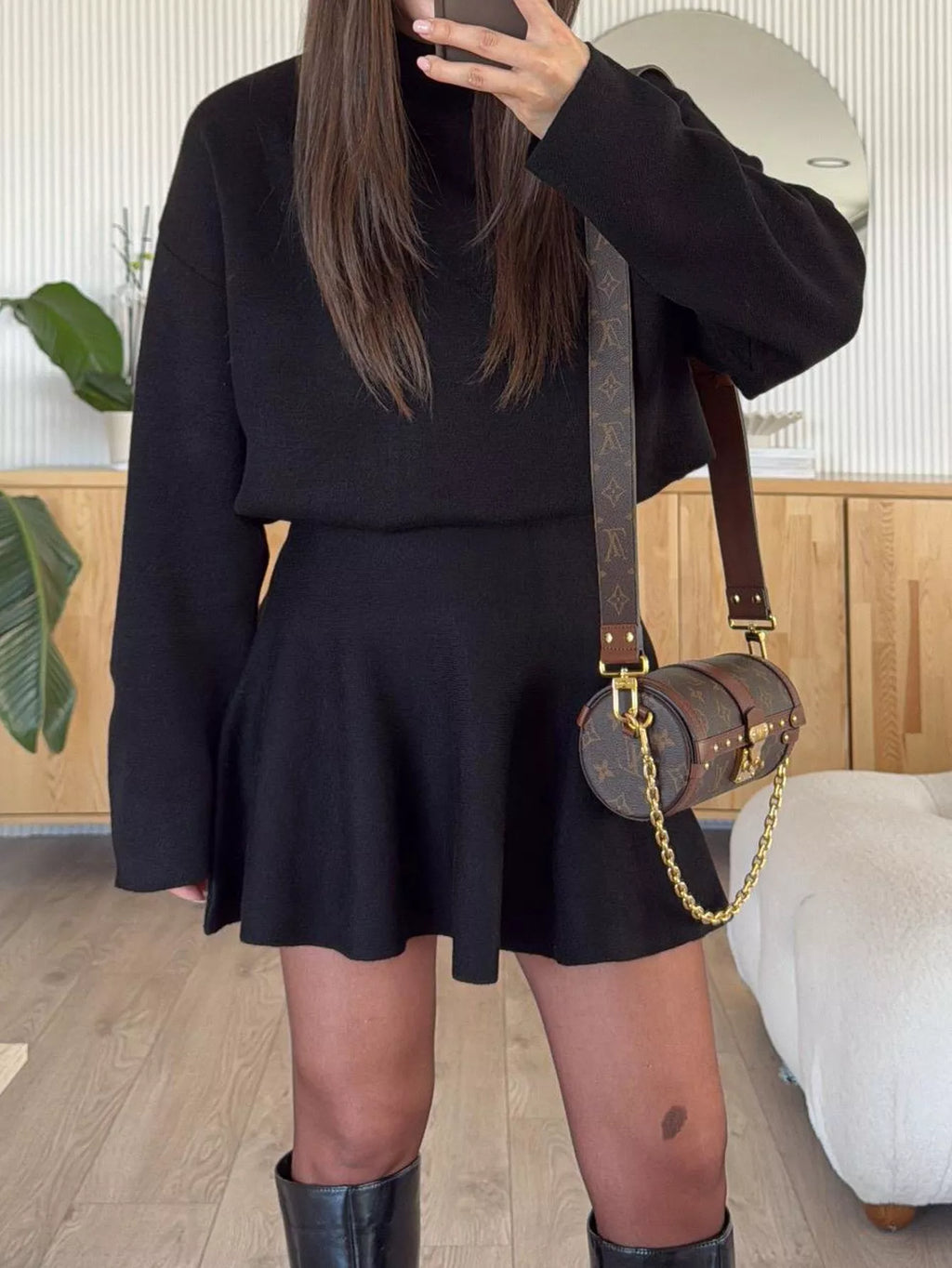 Turtleneck Dropped Shoulder Sweater and Skirt Set - Girly Tea