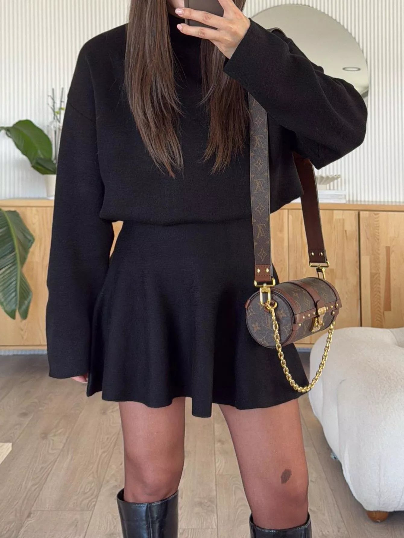 Turtleneck Dropped Shoulder Sweater and Skirt Set - Girly Tea