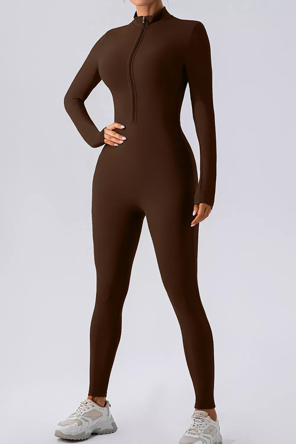 Half Zip Mock Neck Active Jumpsuit - Girly Tea