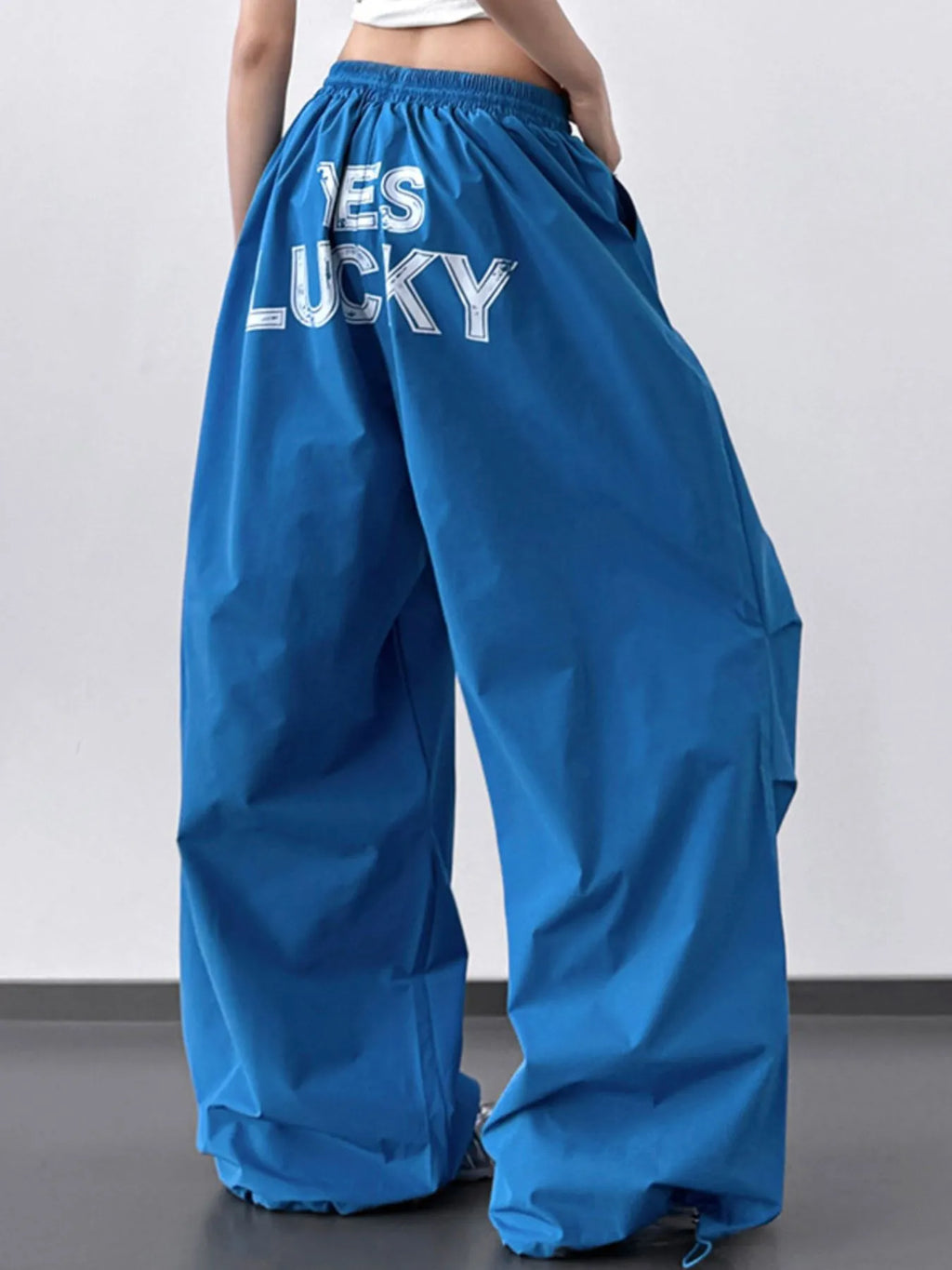 Letter Back Wide Leg Drawstring Pants - Girly Tea