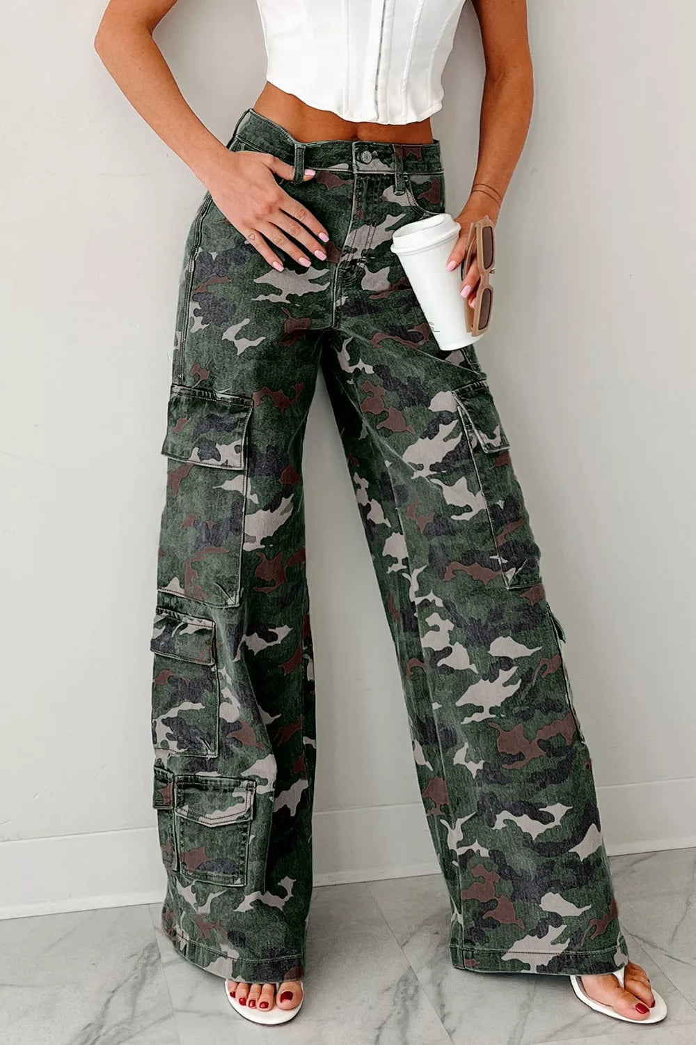 Camo Print High Waist Cargo Pants - Girly Tea
