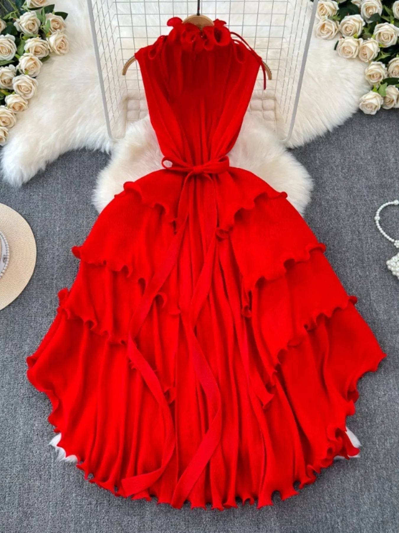 Ruffled Tiered Sleeveless Midi Dress - Girly Tea