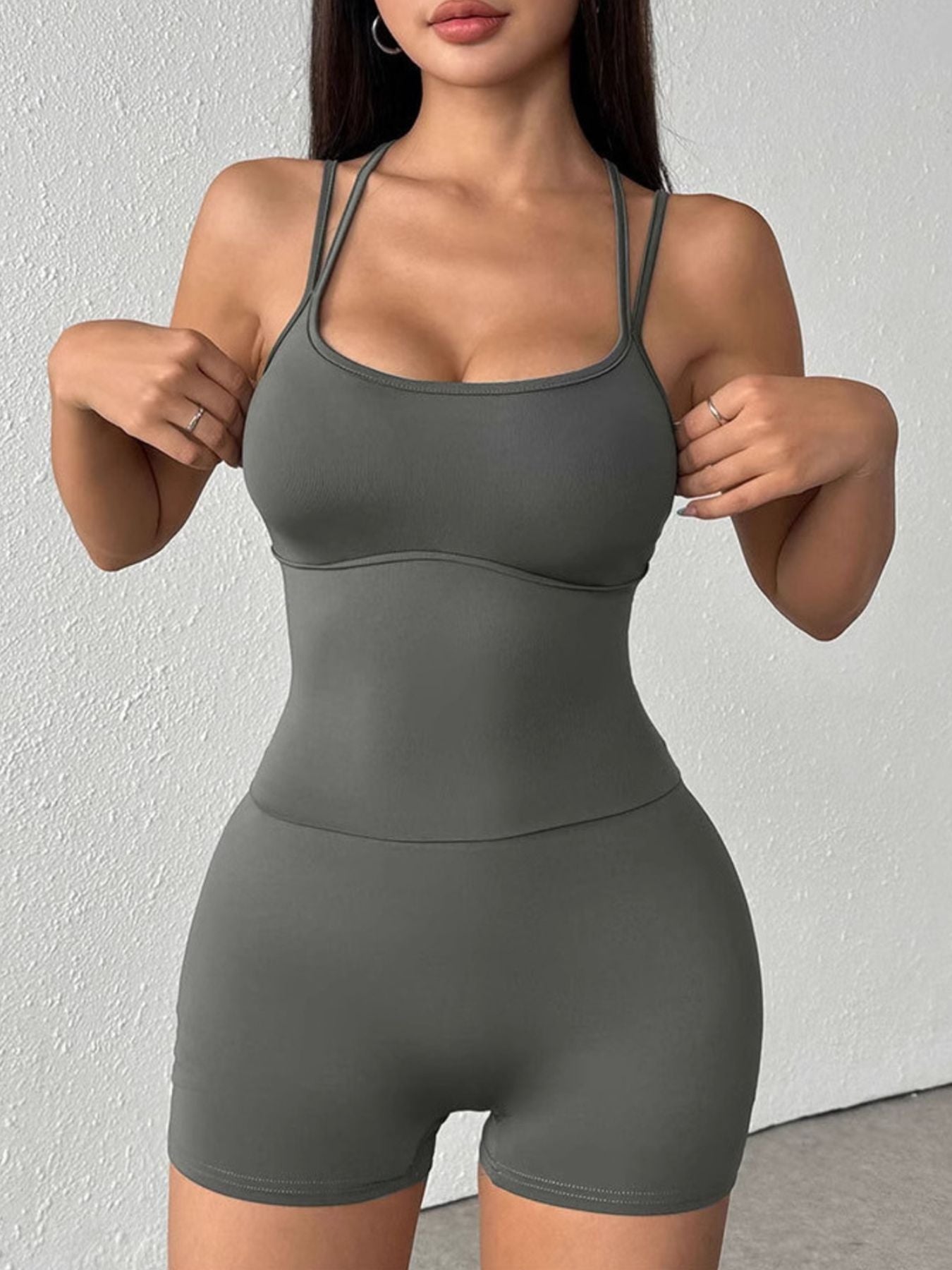 Double Spaghetti Strap Active Romper - Girly Tea