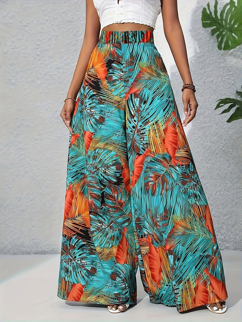 Tropical Print Wide Leg Pants - Girly Tea
