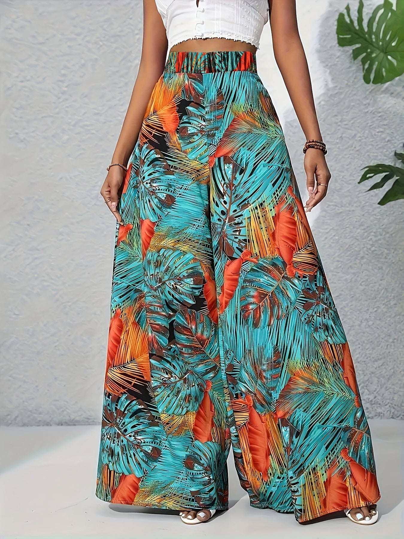 Tropical Print Wide Leg Pants - Girly Tea