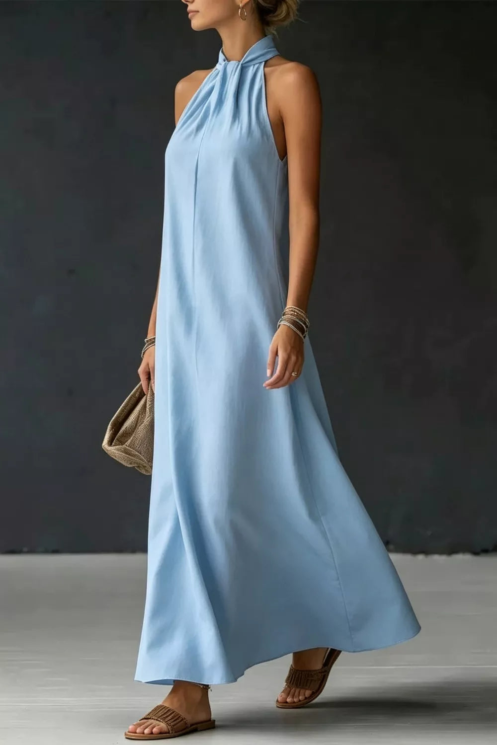 Halter Neck Sleeveless Maxi Dress - Girly Tea