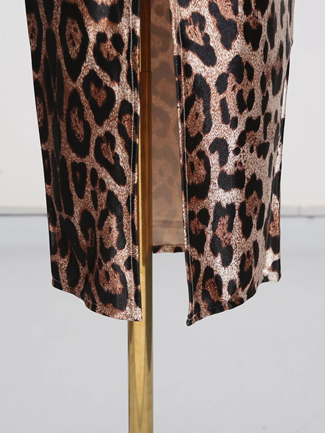 Leopard Print Bodycon Back Slit Midi Dress - Girly Tea