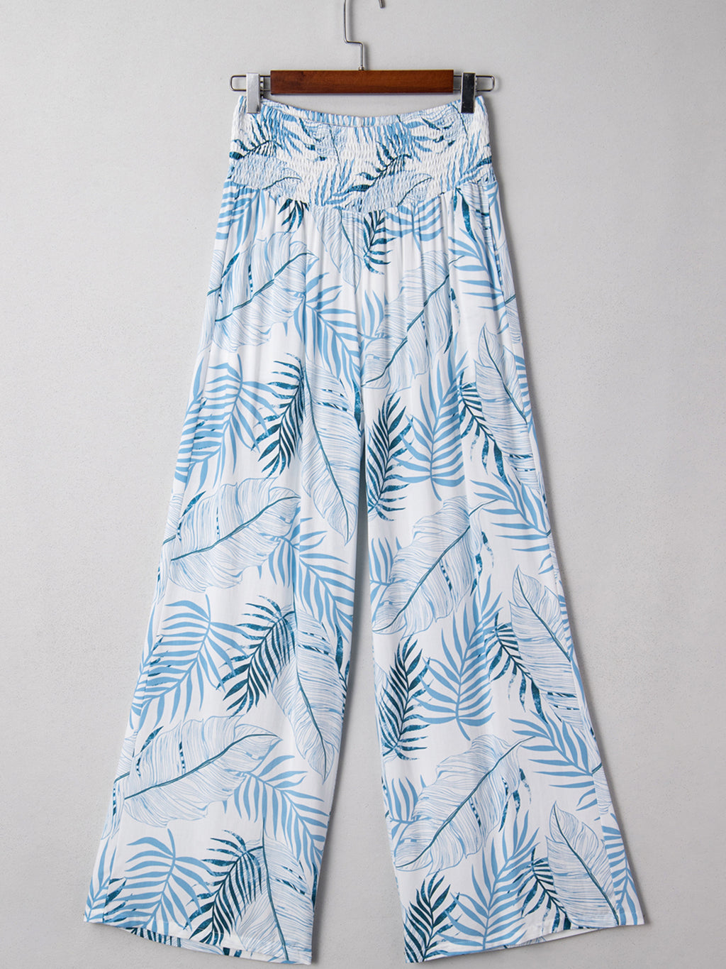 Tropical Print Shirred Waistband Wide Leg Pants - Girly Tea