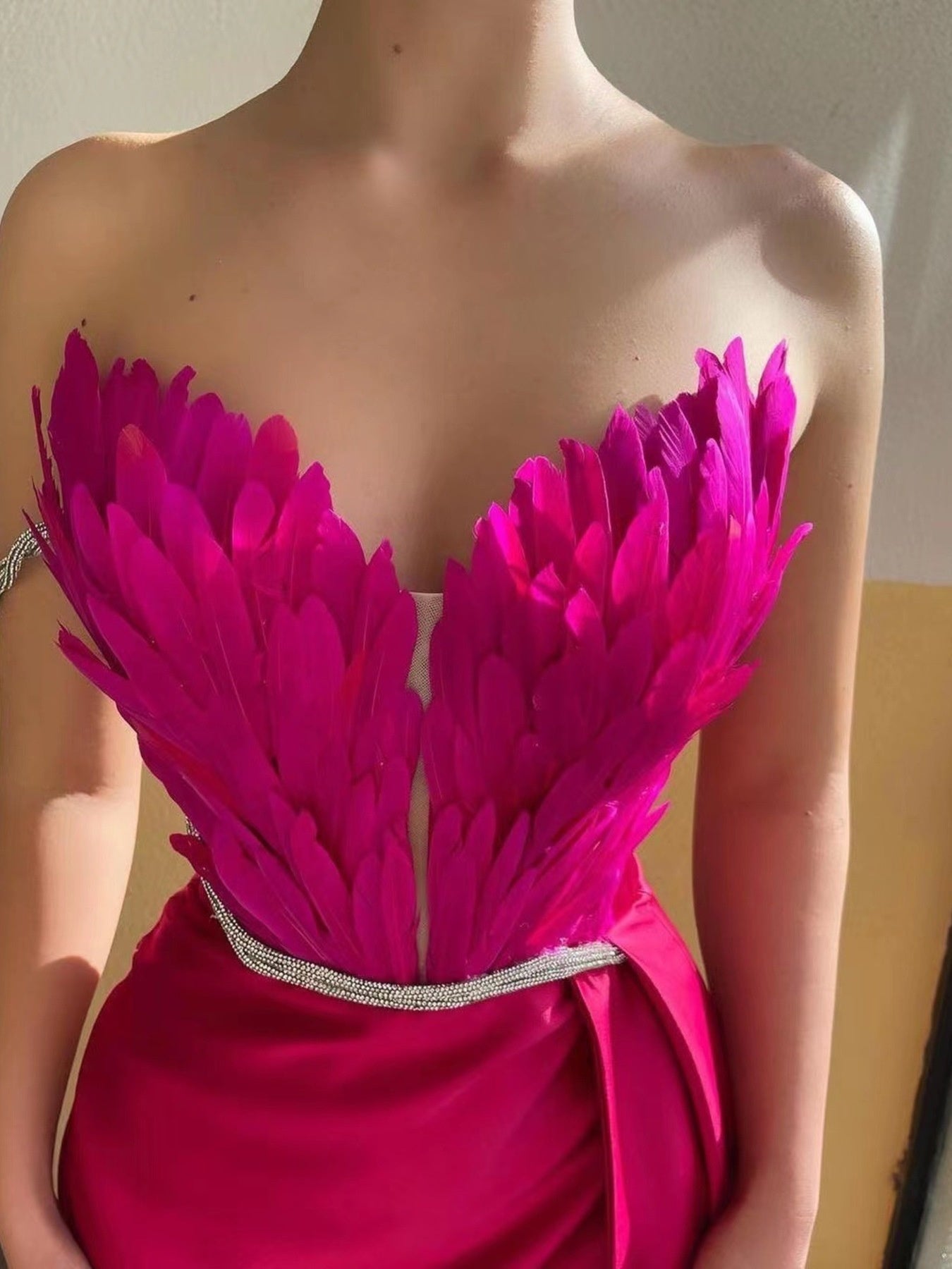Feather Embellished Slit Maxi Dress - Girly Tea