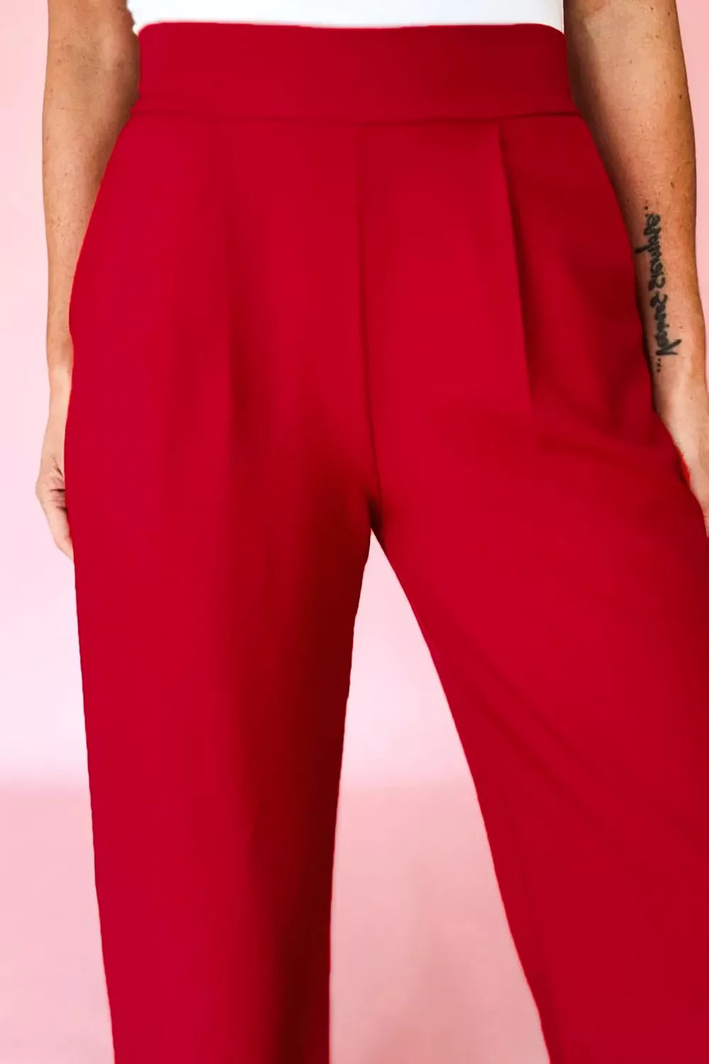 Pleated Detail Pull On High Elastic Waist Loose Straight Pants - Girly Tea