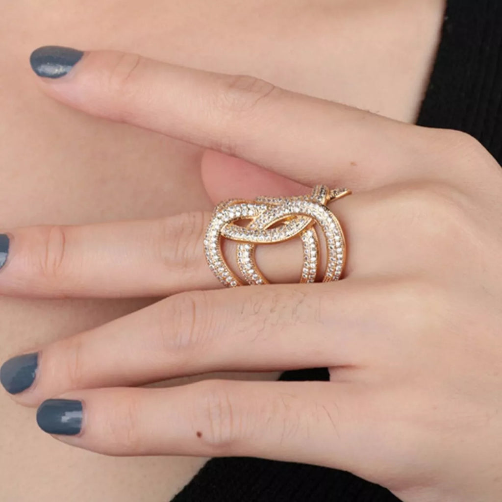 18K Gold-Plated Zircon Interwoven Ring - Girly Tea