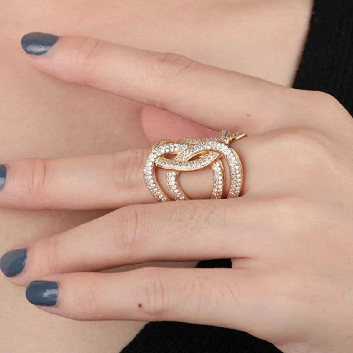 18K Gold-Plated Zircon Interwoven Ring - Girly Tea