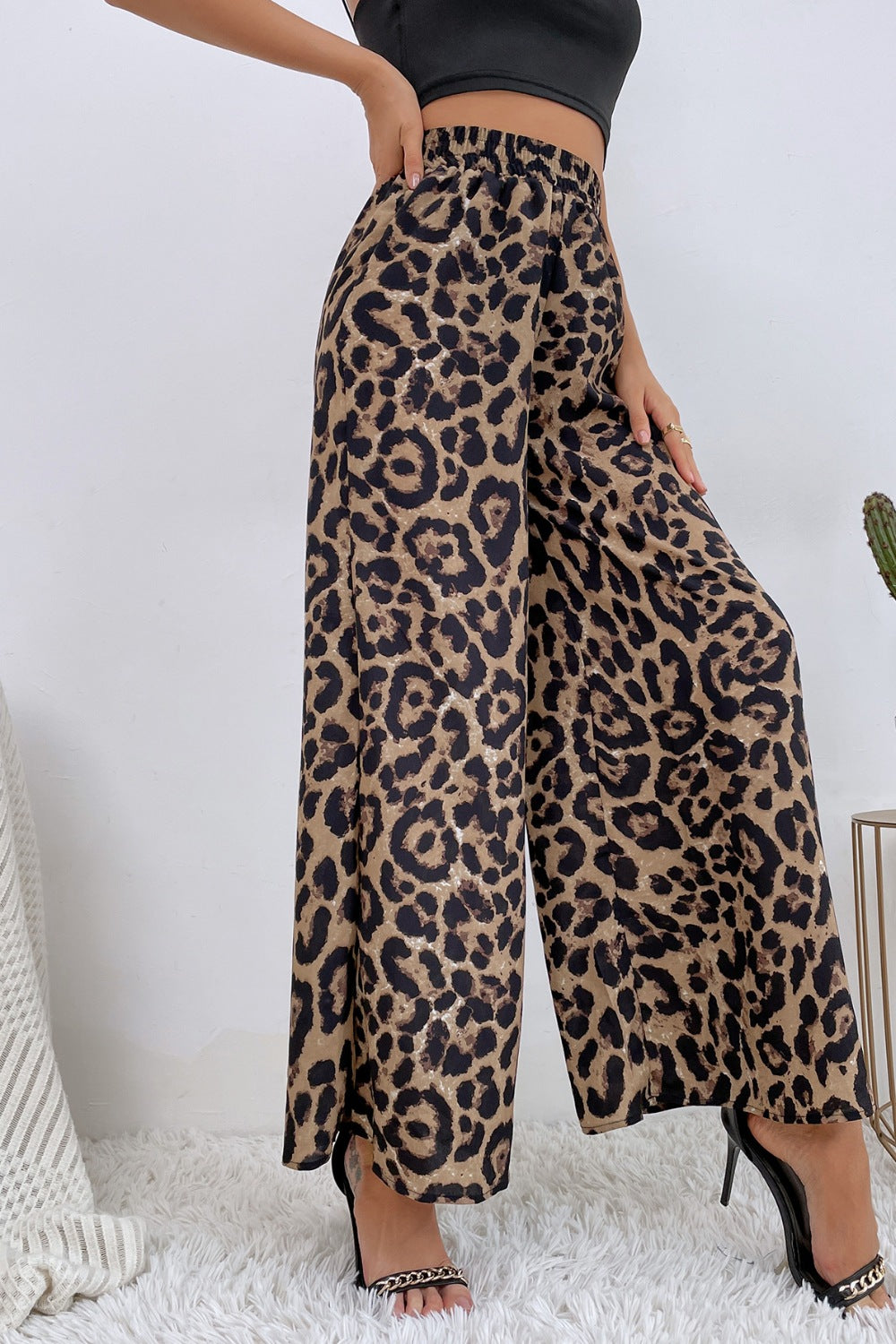 Leopard High Waist Wide Leg Pants - Girly Tea