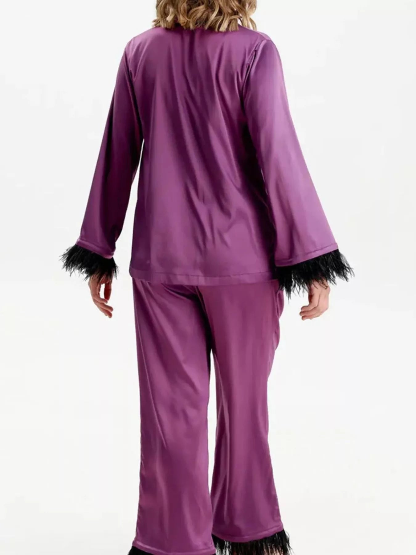 Silky Button Up Top and Pants Lounge Set - Girly Tea