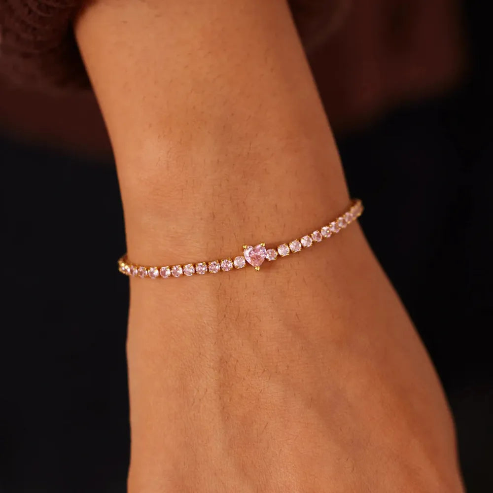 Heart Shape Inlaid Zircon 18K Gold-Plated Bracelet - Girly Tea