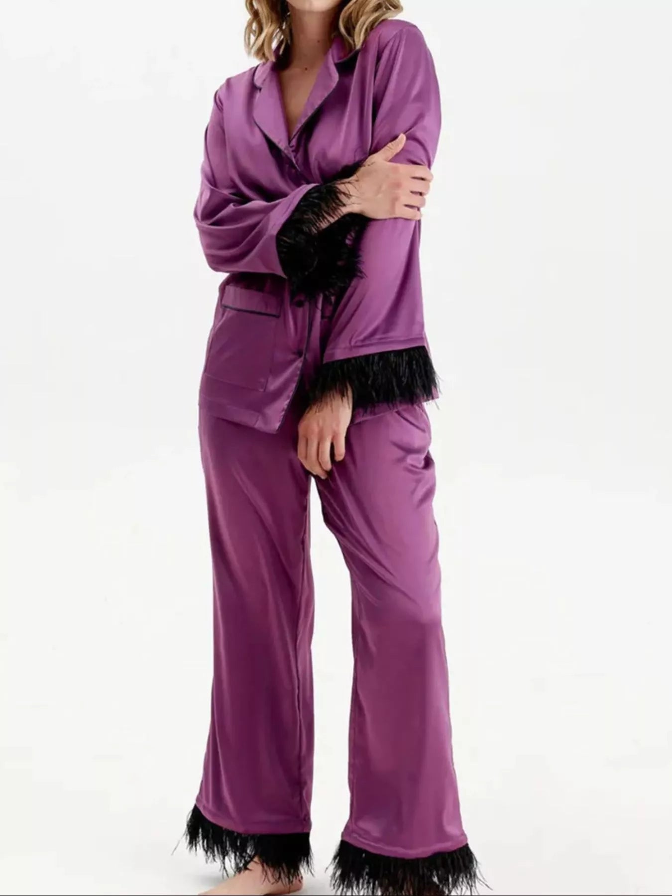 Silky Button Up Top and Pants Lounge Set - Girly Tea