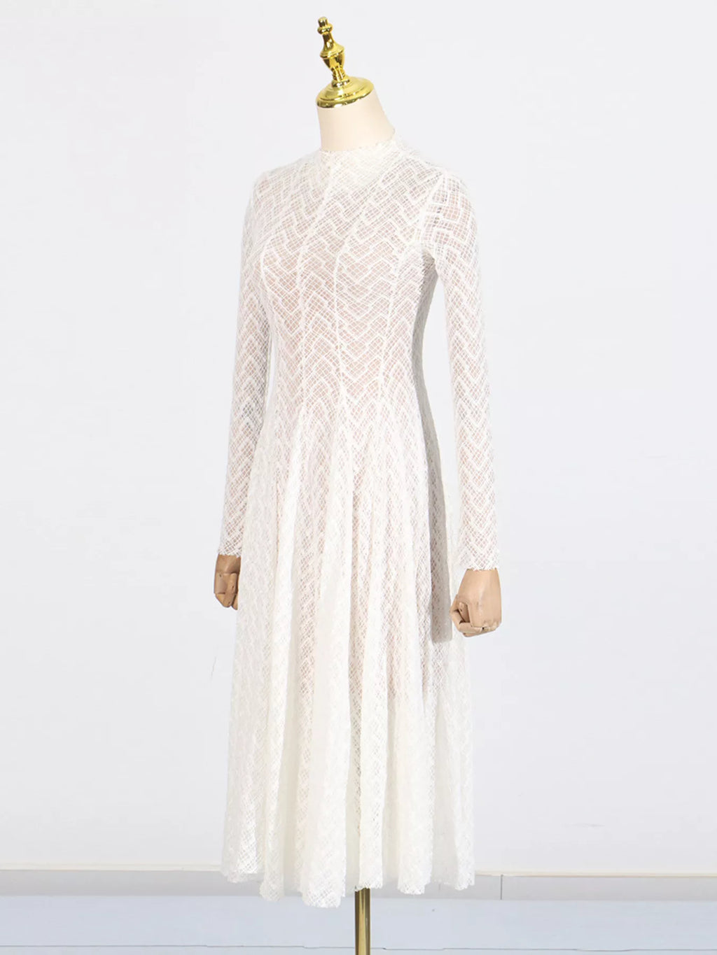 Lace Mock Neck Long Sleeve Maxi Dress - Girly Tea