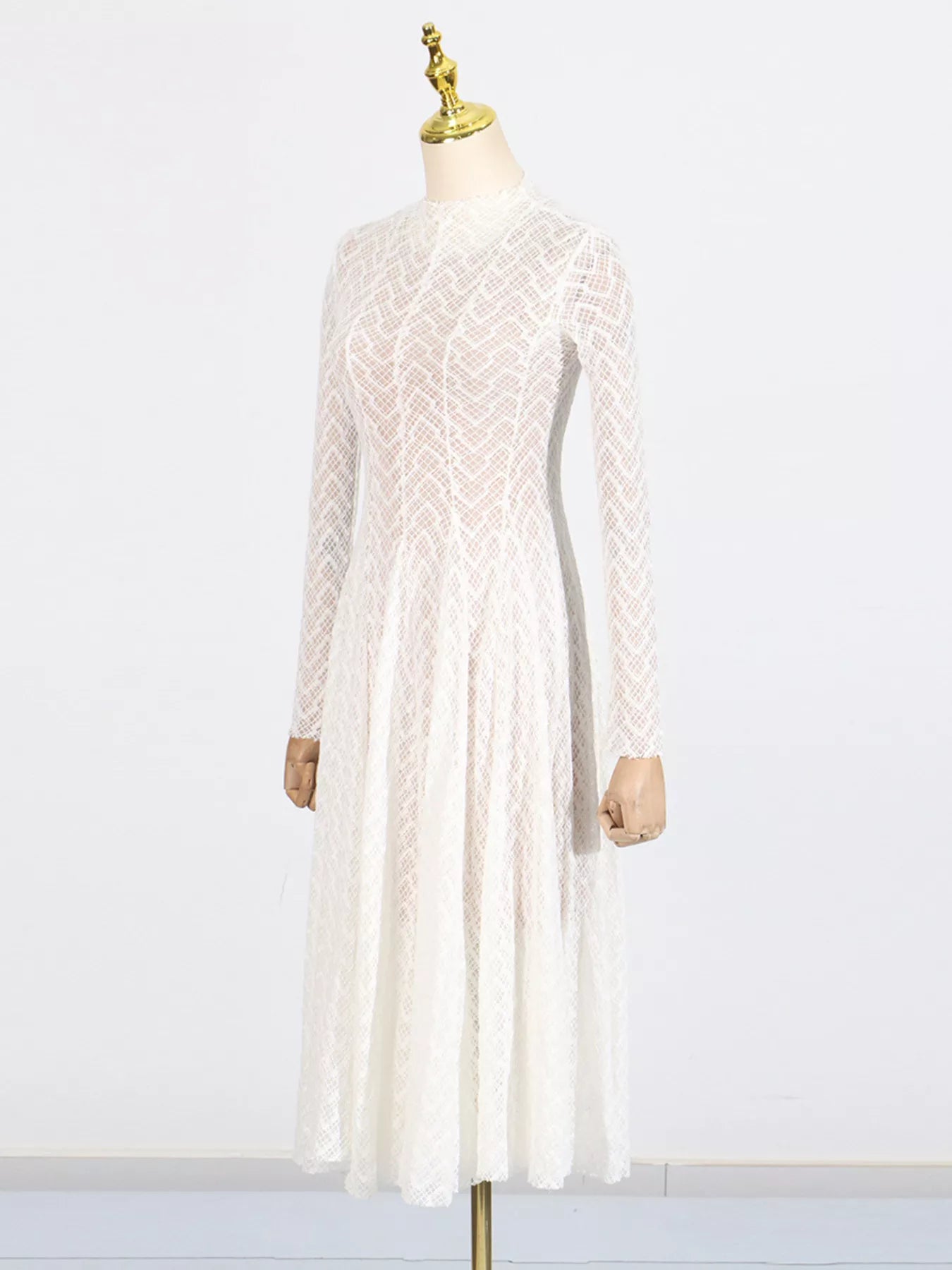 Lace Mock Neck Long Sleeve Maxi Dress - Girly Tea