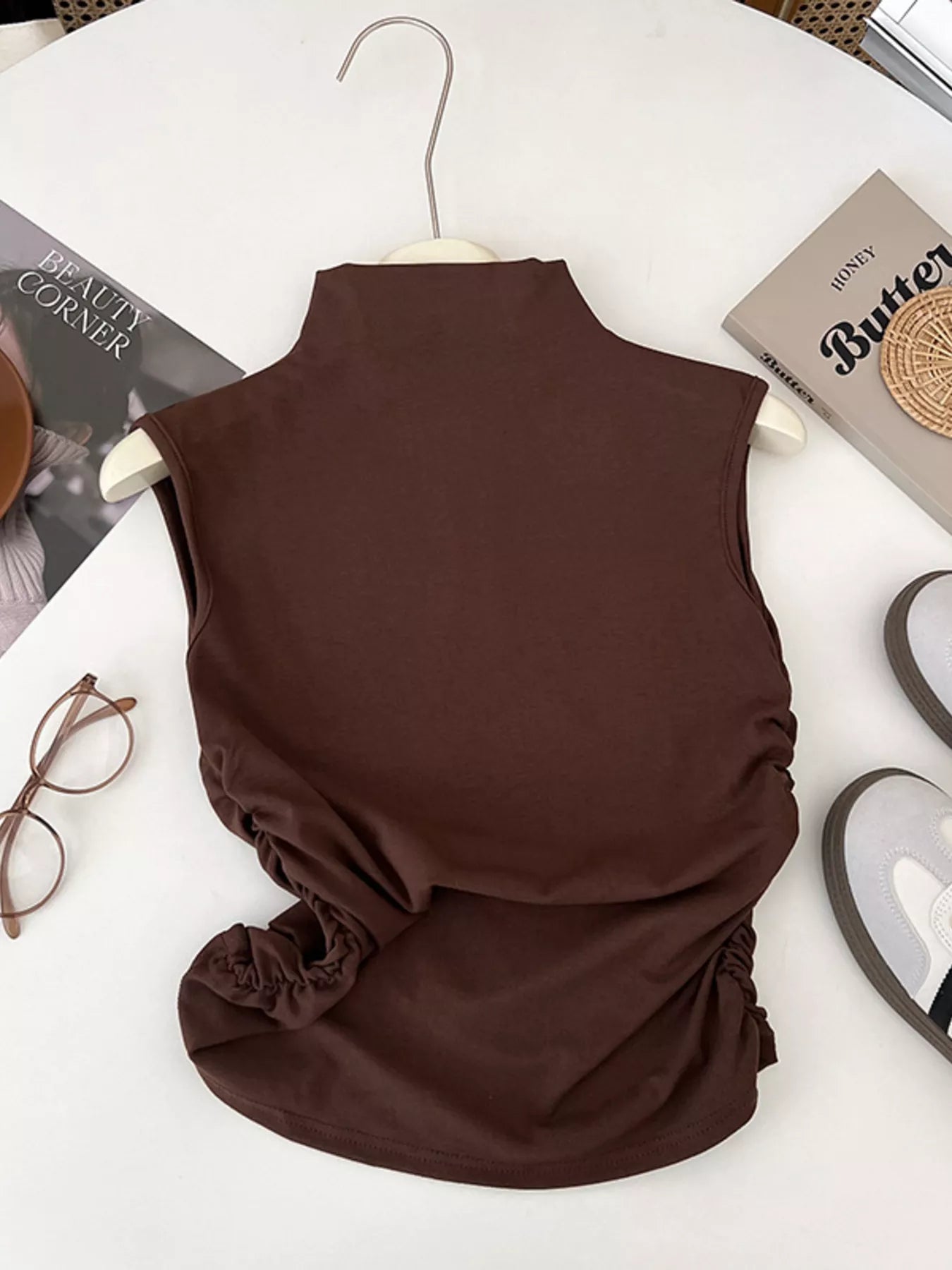 Ruched Mock Neck Tank - Girly Tea