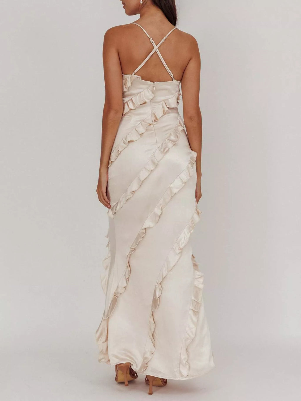 Ruffled Spaghetti Strap Maxi Dress - Girly Tea