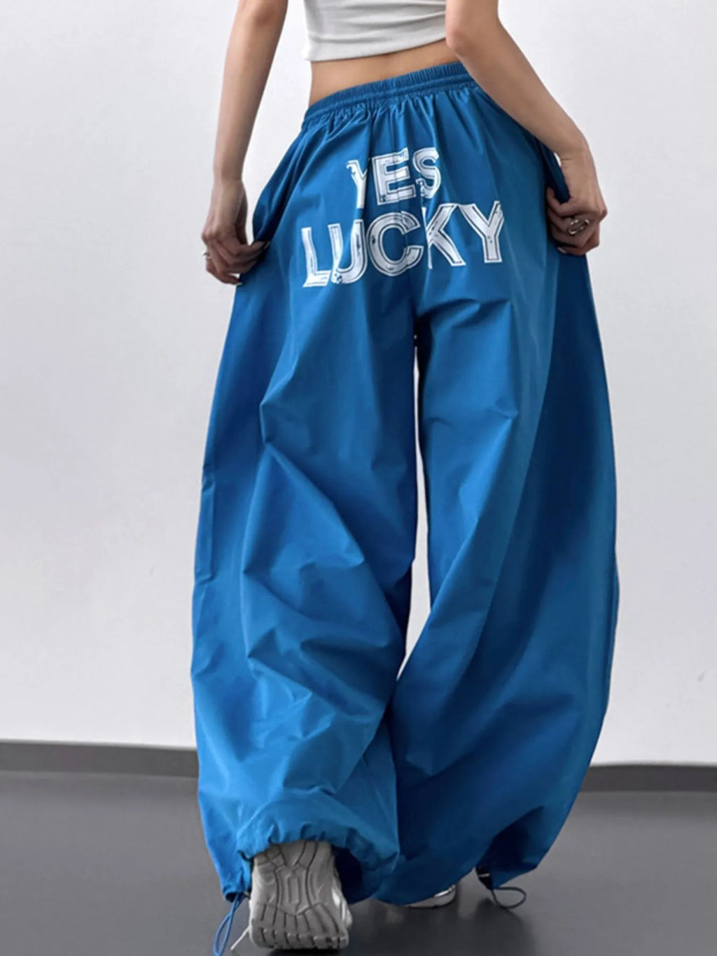 Letter Back Wide Leg Drawstring Pants - Girly Tea