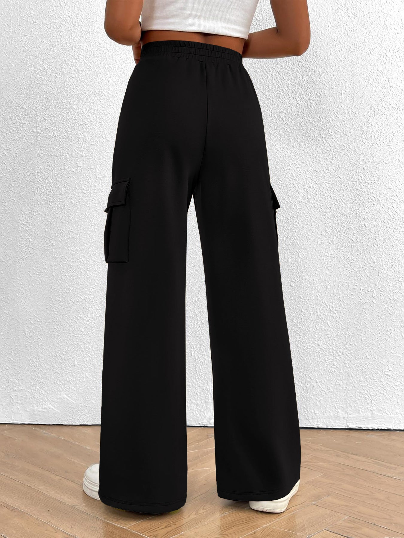 Casual High Waist Cargo Pants with Drawstring - Girly Tea