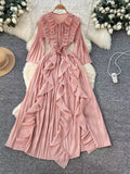 Ruffled A-Line Midi Dress - Girly Tea