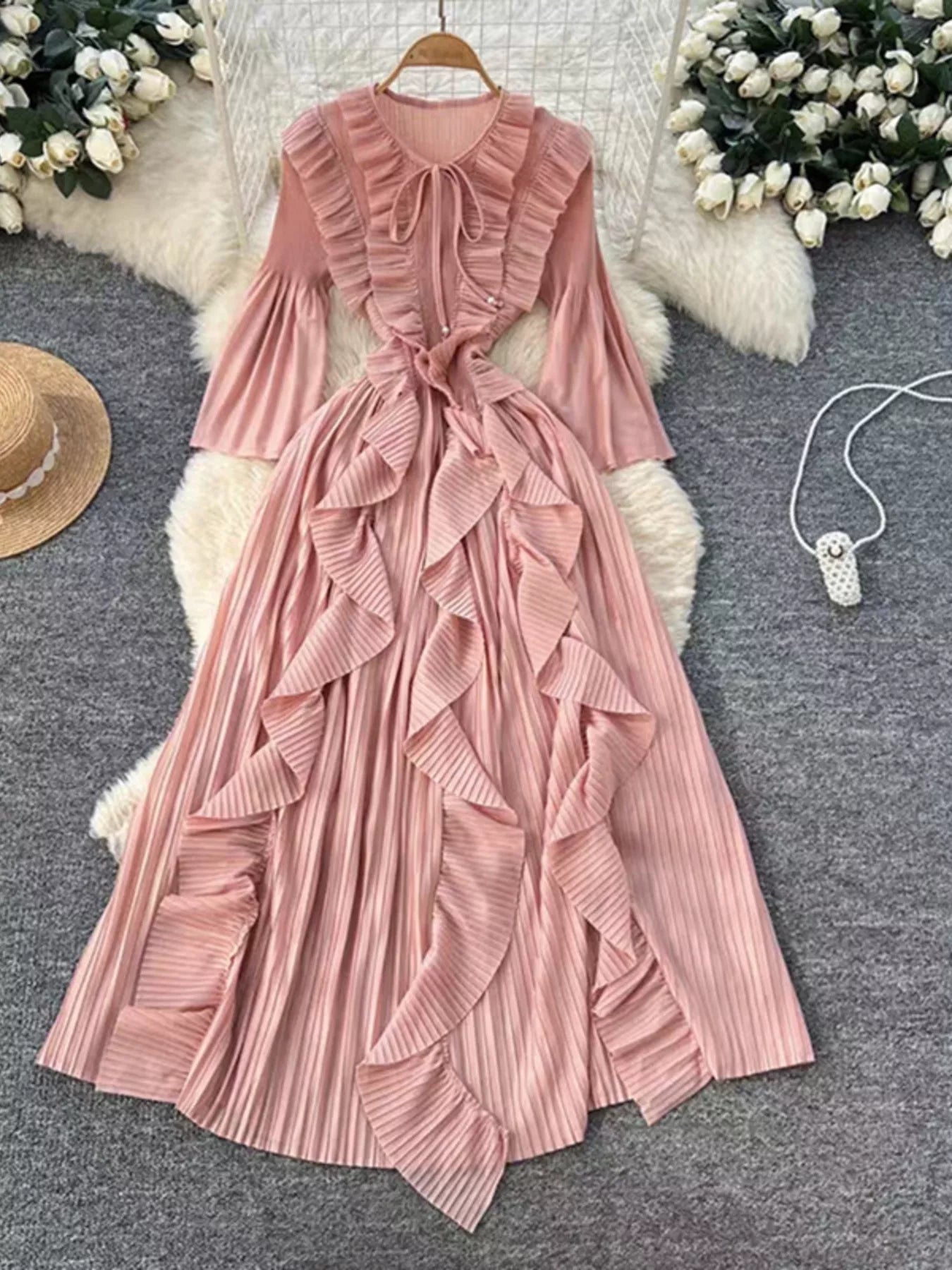 Ruffled A-Line Midi Dress - Girly Tea