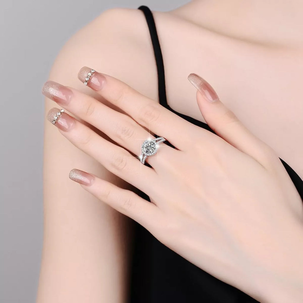 1 Carat 925 Sterling Silver Moissanite Ring - Girly Tea