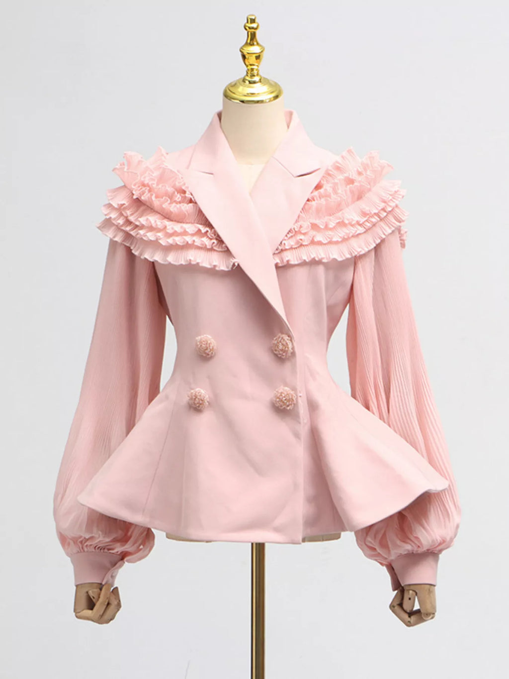 Frill Lapel Collar Top and Pleated Skirt Set - Girly Tea