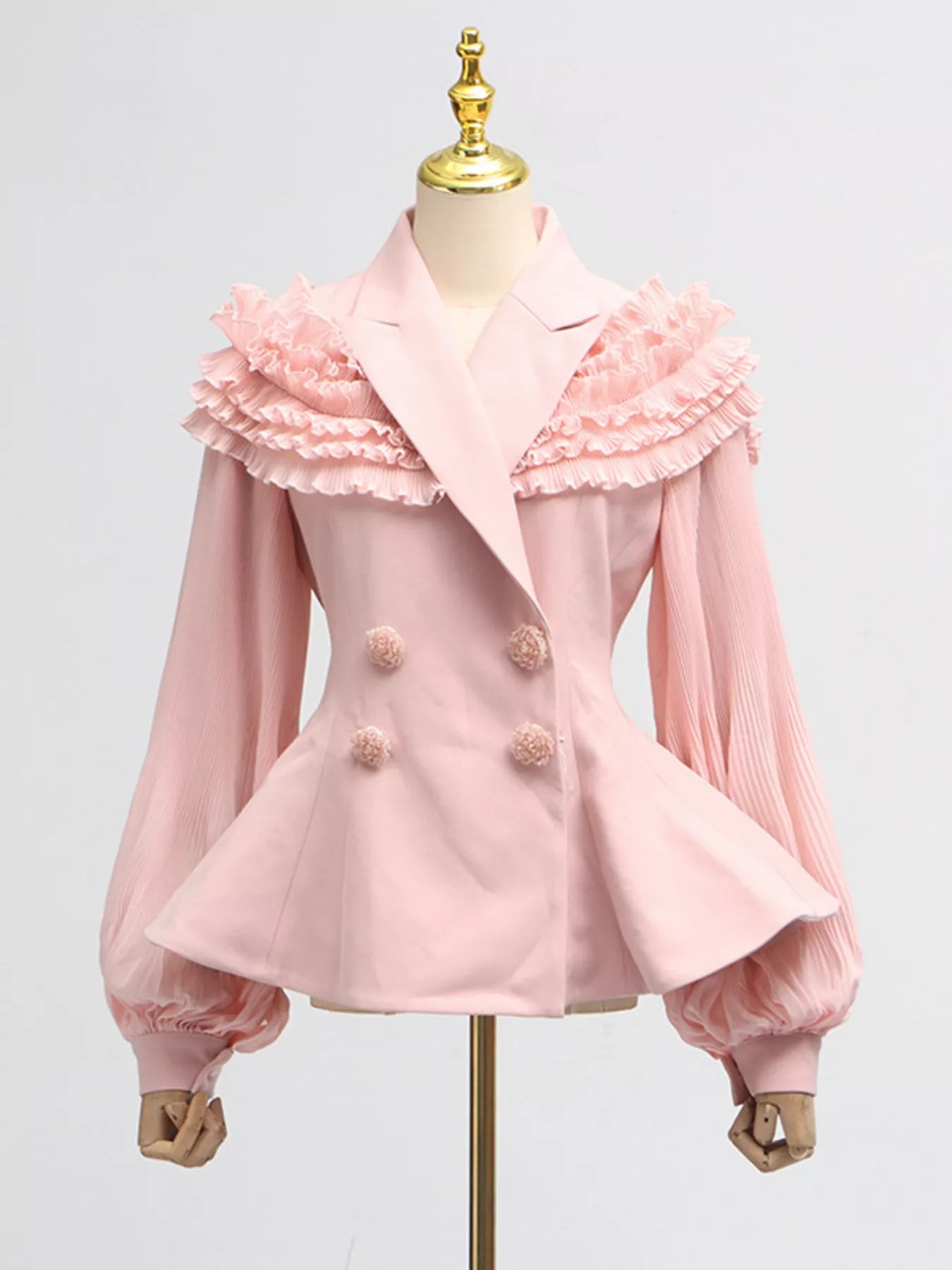 Frill Lapel Collar Top and Pleated Skirt Set - Girly Tea