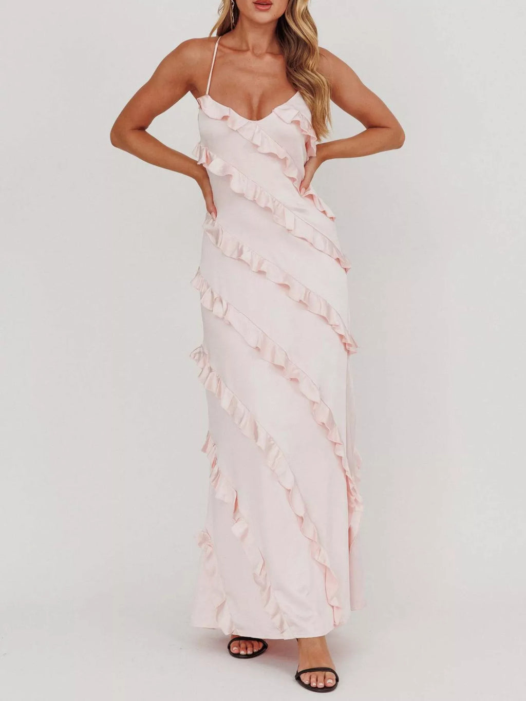Ruffled Spaghetti Strap Maxi Dress - Girly Tea