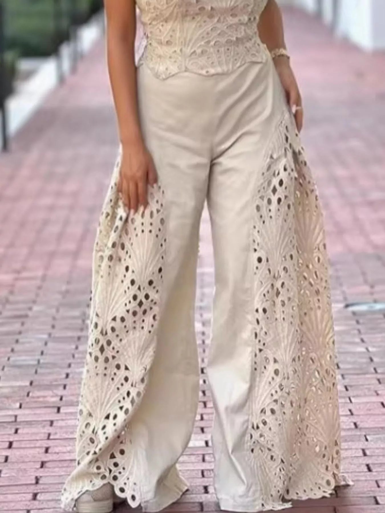 Hollow-Out Tube Top and Pants Two-Piece Set - Girly Tea