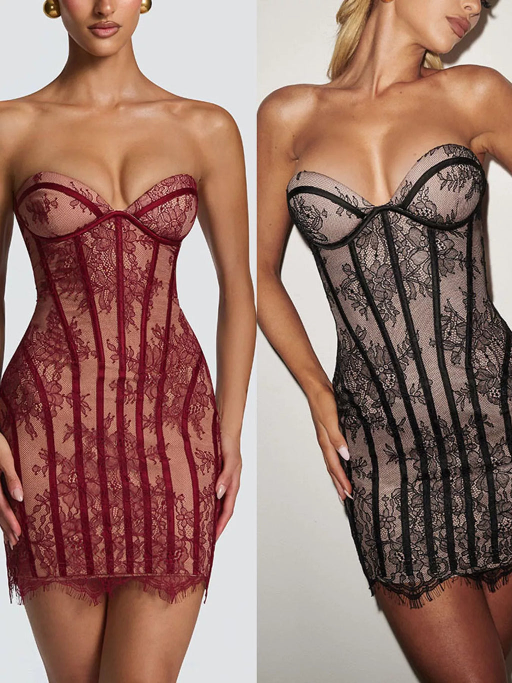 Lace Detail Tube Mini Dress - Girly Tea