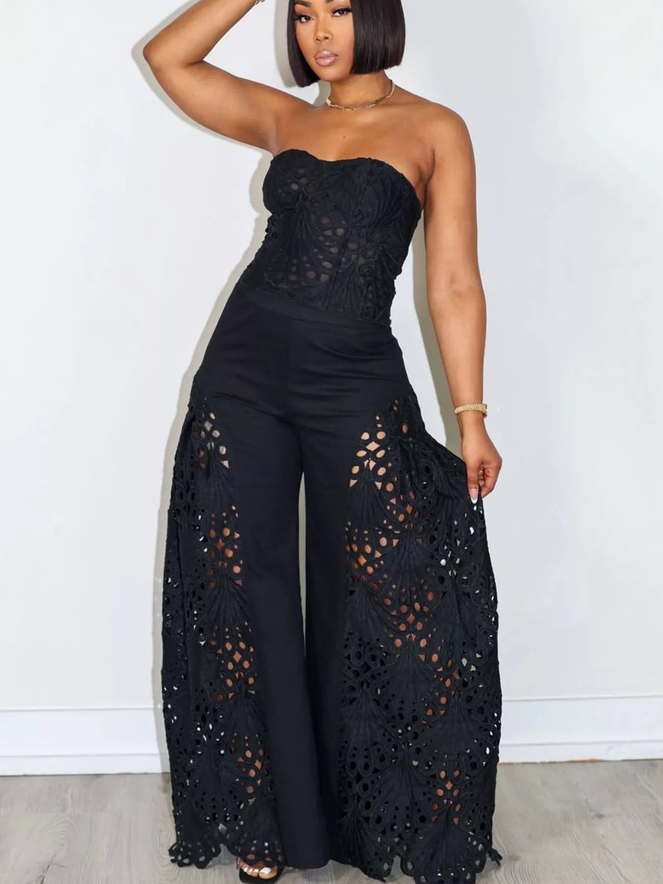 Cutout Tube Top and Wide Leg Pants Set - Girly Tea