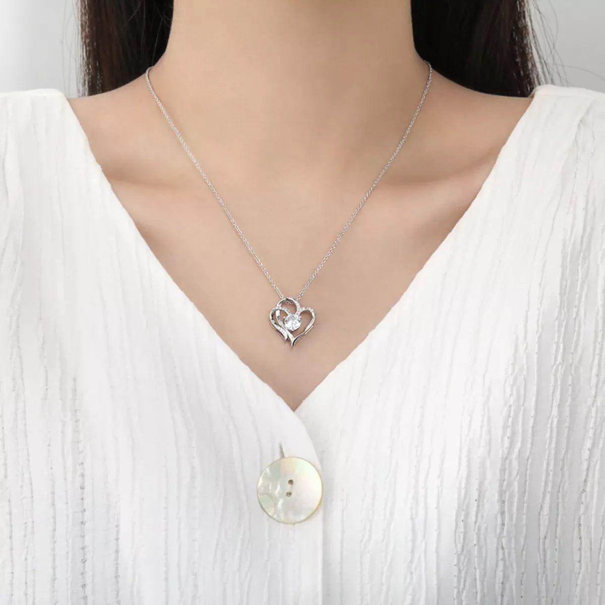 925 Sterling Silver Zircon Heart Necklace - Girly Tea