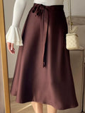 Satin A-Line Midi Skirt - Girly Tea