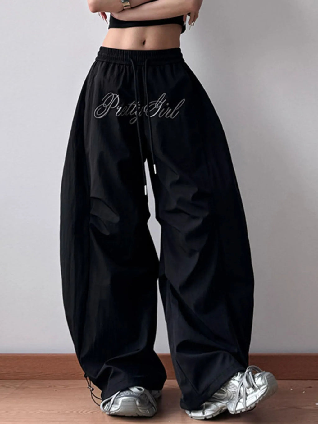 Drawstring Oversized Wide Leg Casual Pants - Girly Tea