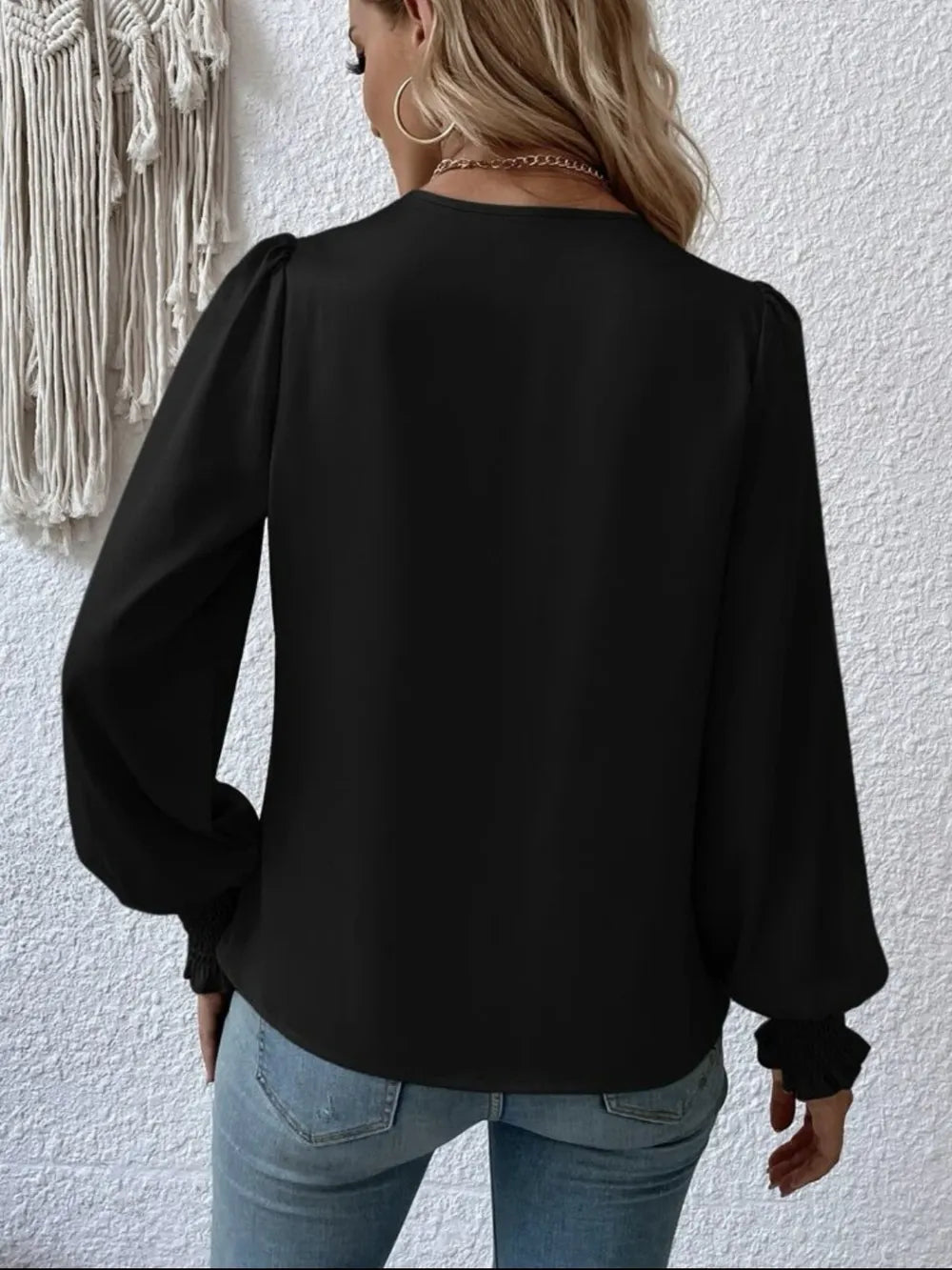 Surplice Smocked Lantern Sleeve Blouse - Girly Tea
