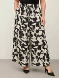 Plus Size Abstract Print Wide Leg Pants - Girly Tea