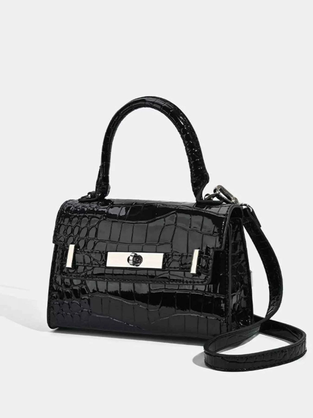 Croc-Embossed Top Handle Handbag