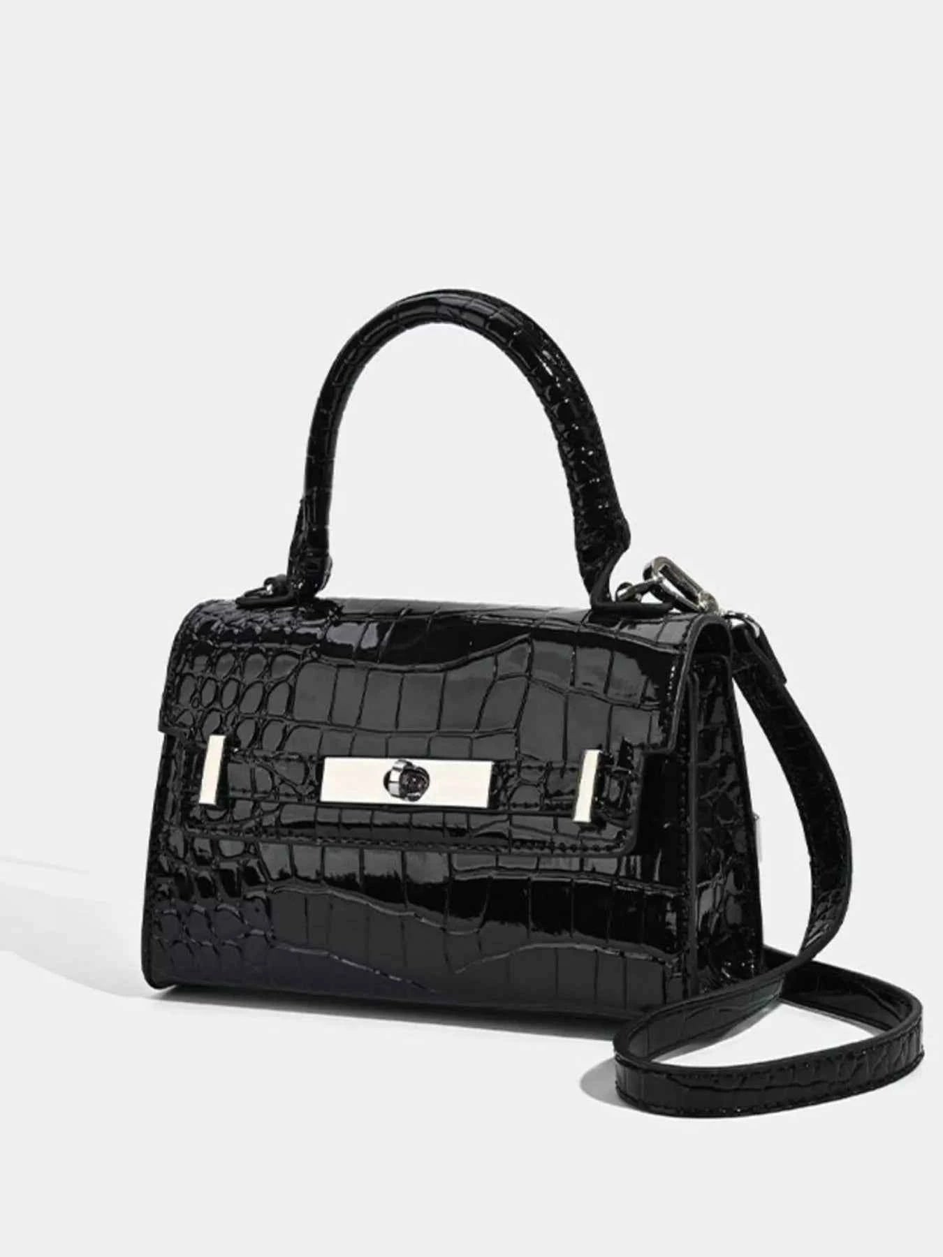 Croc-Embossed Top Handle Handbag