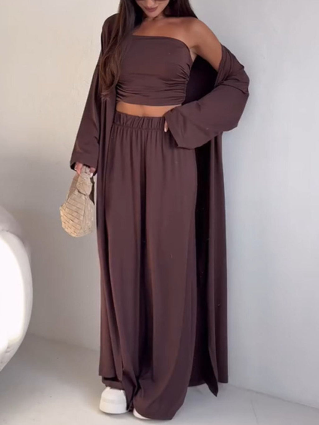 Tube Top & Cardigan & Pants Three Piece Set - Girly Tea