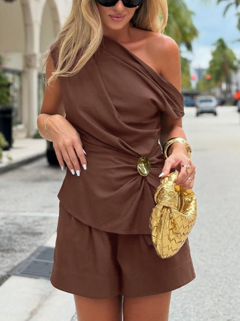 One-Shoulder Top and Shorts Set - Girly Tea