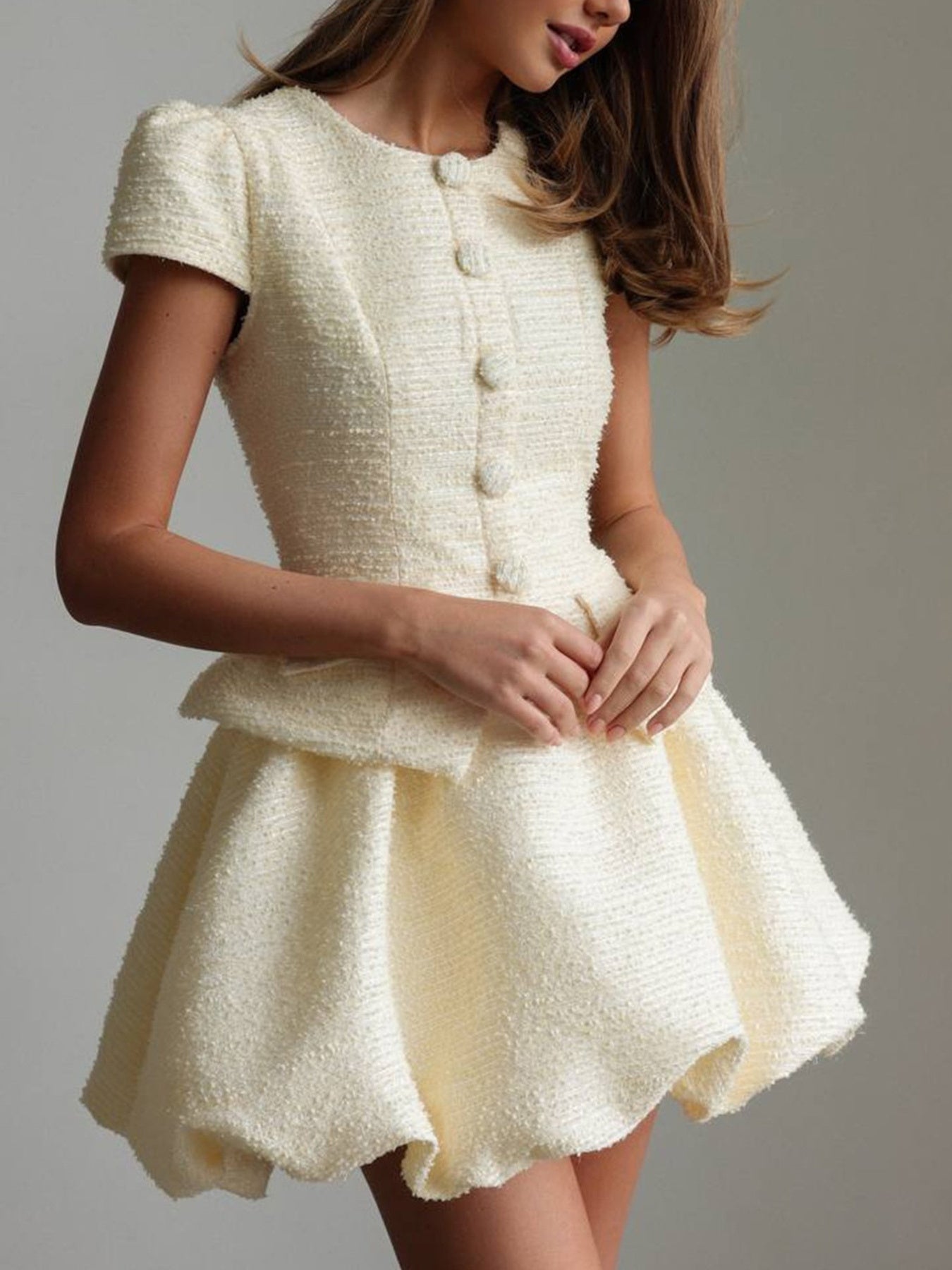 Button Up Short Sleeve Top and Bubble Hem Skirt Set - Girly Tea