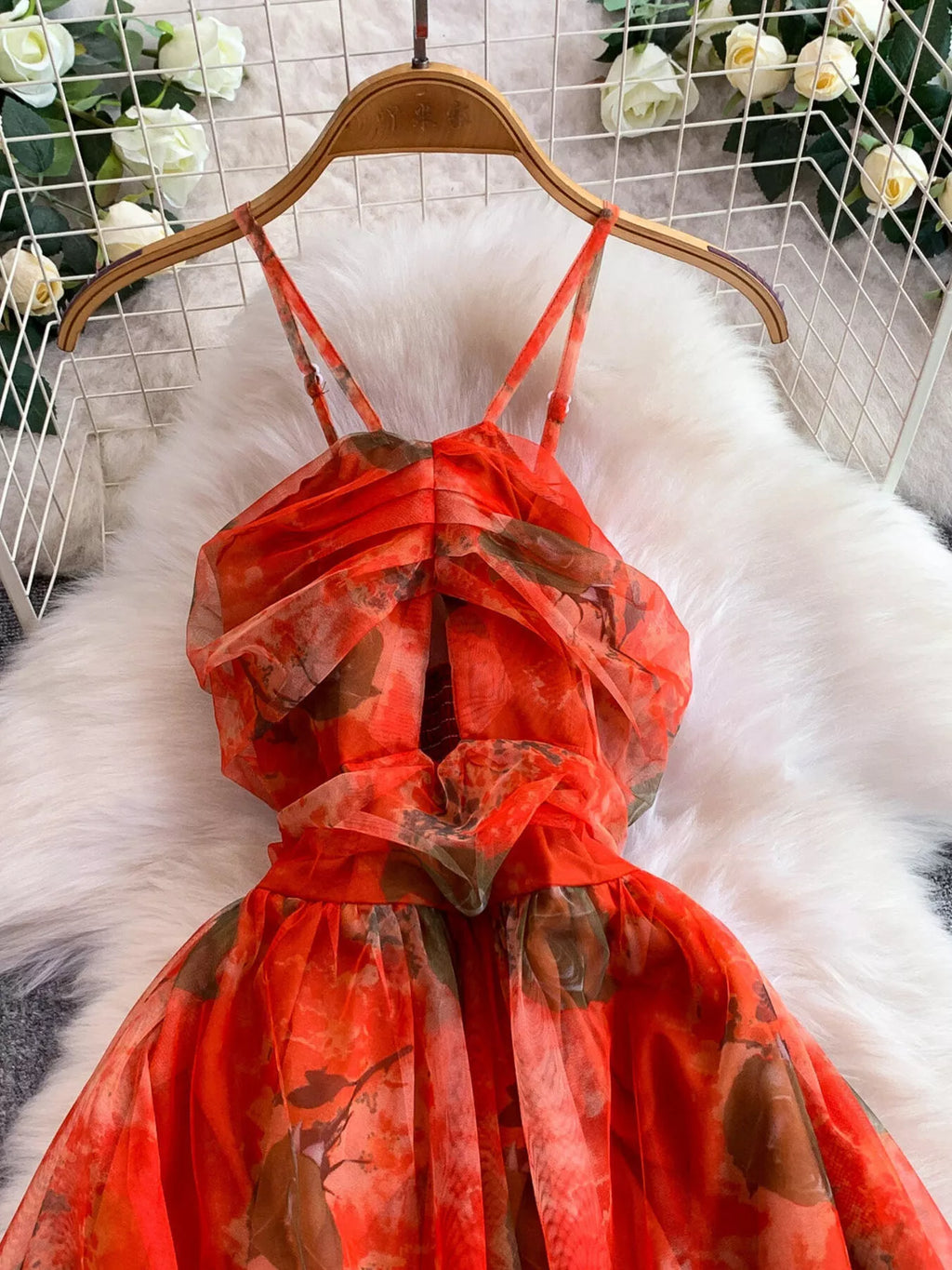 Floral Print Ruffled Layered Mesh Dress - Girly Tea