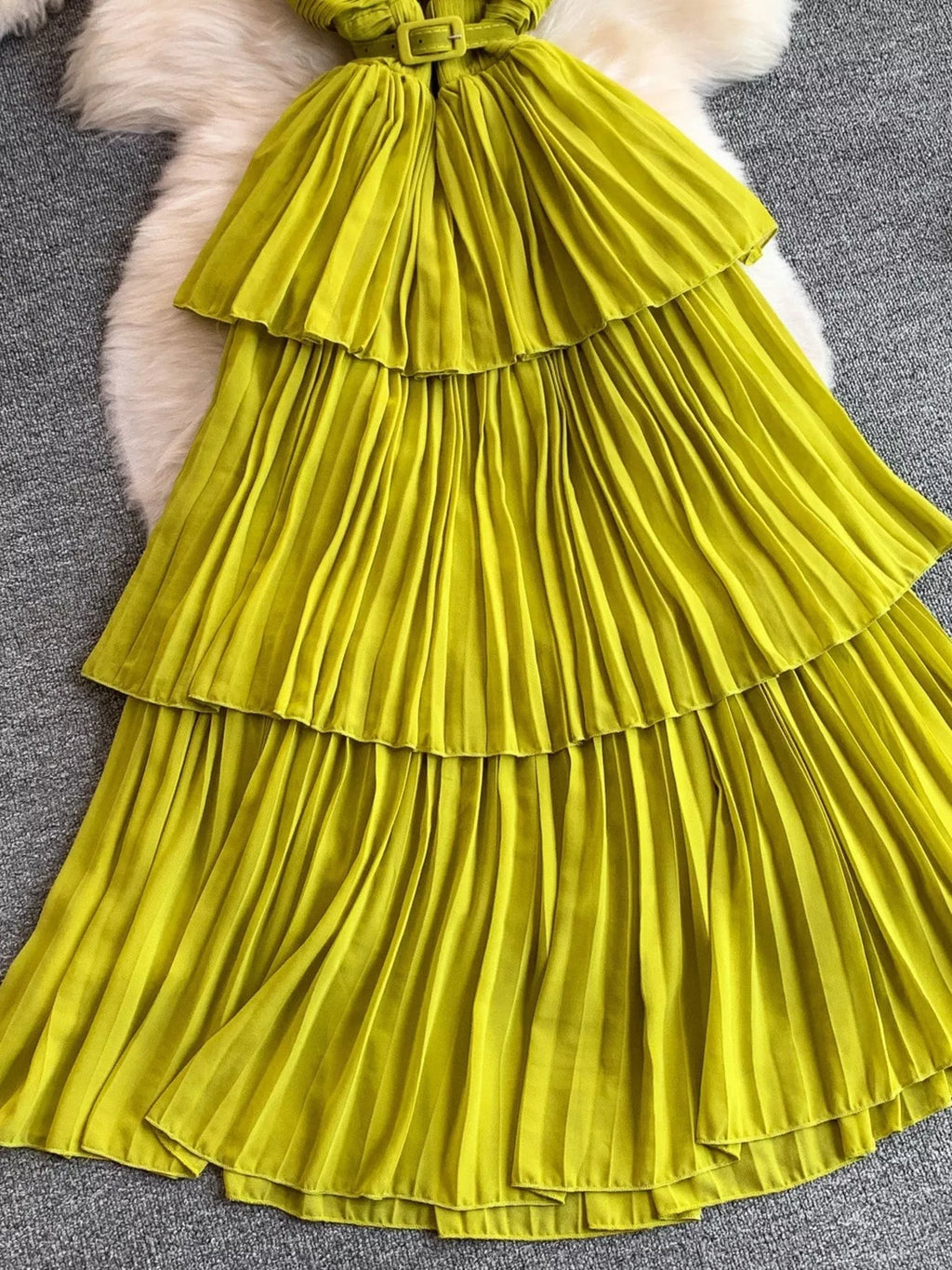 Pleated Layered Spaghetti Strap Midi Dress - Girly Tea