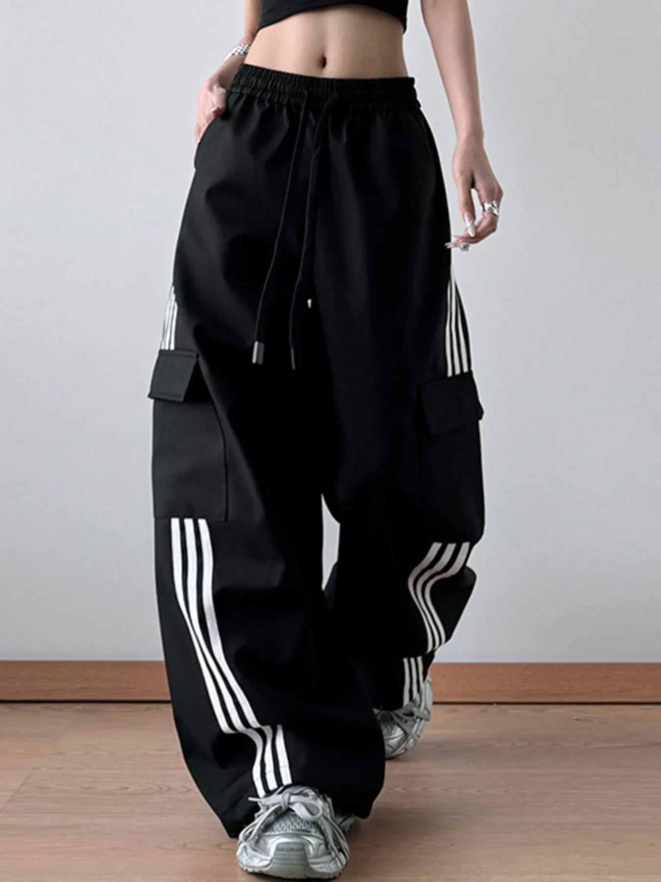 Striped Wide Leg Cargo Pants - Girly Tea